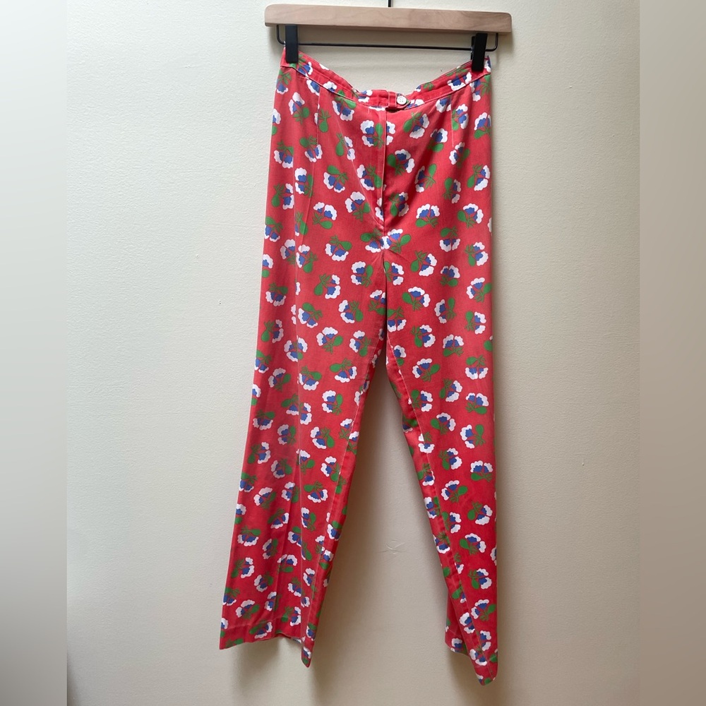 Vintage Red Floral Cotton Pants
